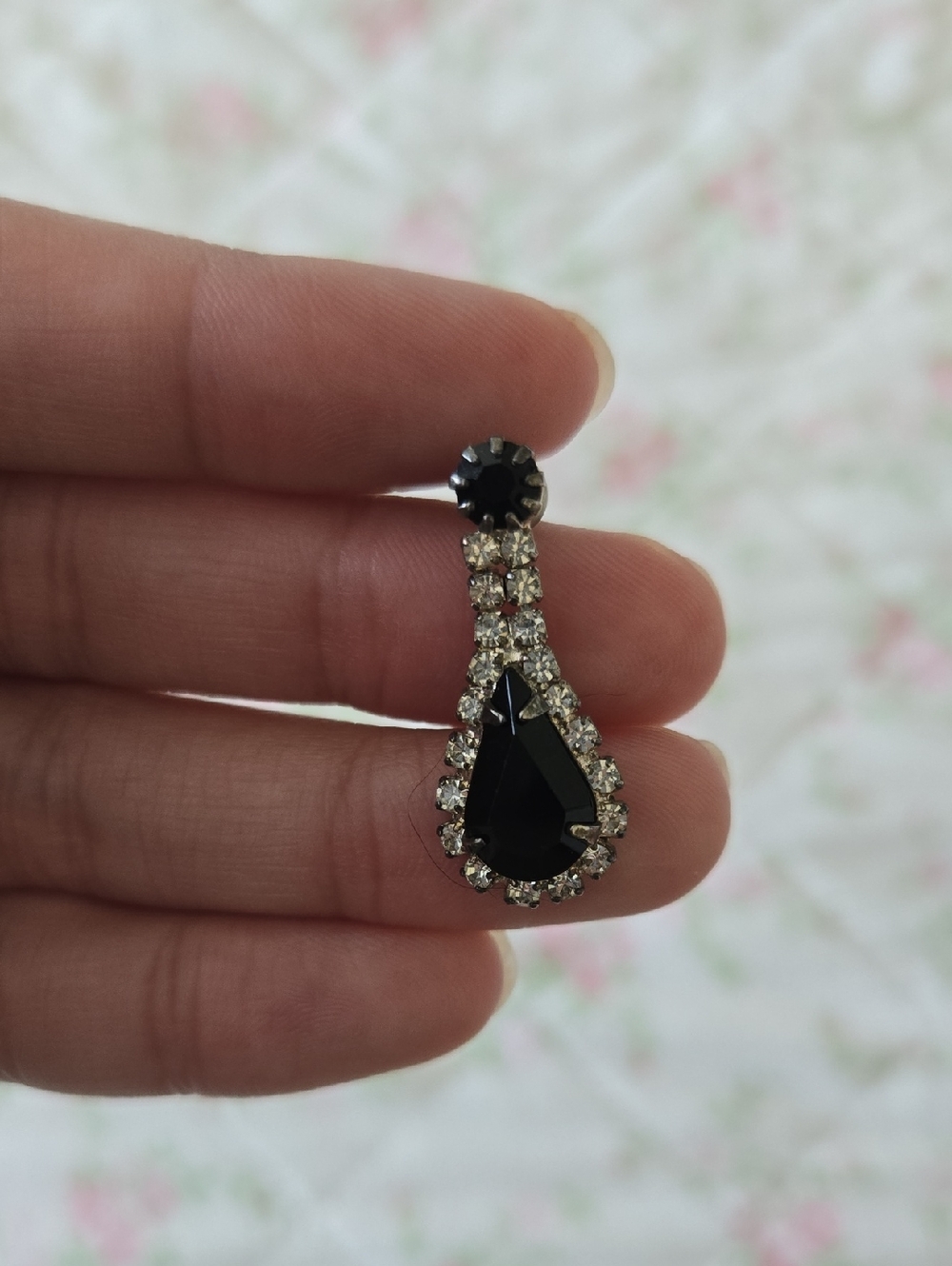 Silver Tone Necklace and Earring Set with Black and Clear Stones - Picture 5 of 9